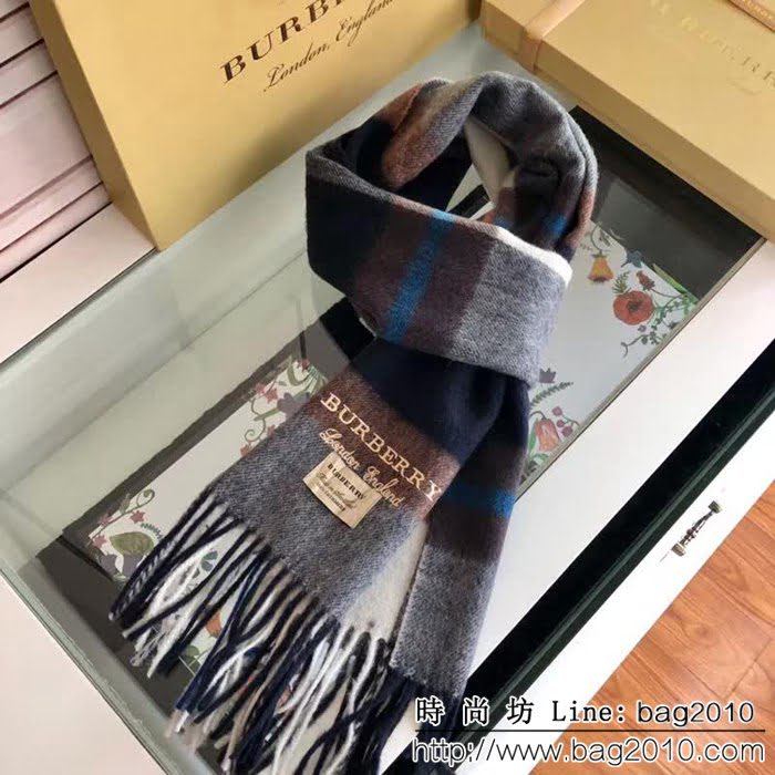 BURBERRY巴寶莉 頂級高端巴寶莉格紋繡字母羊絨圍巾 LLWJ6842